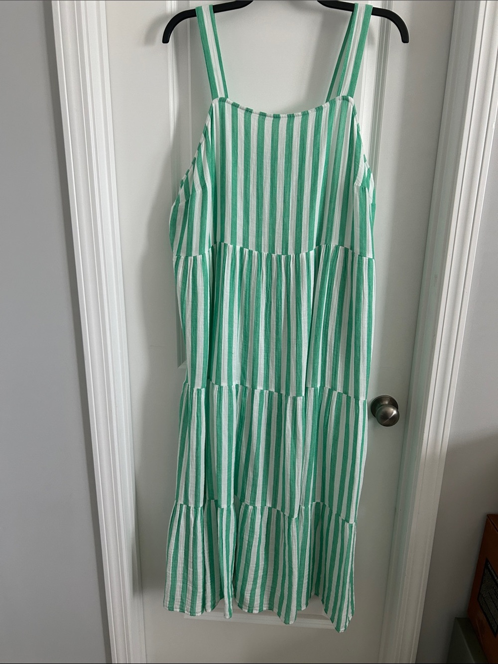 Green and White Striped Tiered Sundress